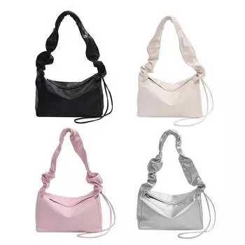 Сумка на плечо для женщин, плиссированная сумка с ручкой сверху, модная сумка из искусственной кожи под мышками, простая однотонная сумка-мессенджер, кошелек серебряный