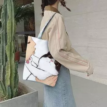 Сумка на плечо Girl Kiss Animal Pattern Storage Cartoon Многоразовая износостойкая сумка для покупок 6