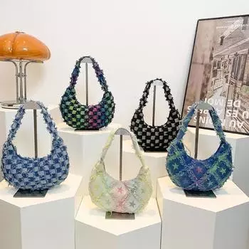 Сумка на плечо Harajuku Star Y2K джинсовая сумка в стиле панк-деним сумка-полумесяц для девочек Style A