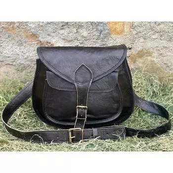 Сумка на плечо из натуральной кожи, винтажный женский стиль, коричневая кожаная сумка, лучший подарок для нее/девочки 10 x 13 x 4 in чёрный