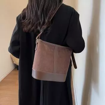 Сумка на плечо из нубуковой кожи в стиле ретро, корейская мода, большая вместимость, сумки-ведра для подмышек, универсальные сумки осень-зима