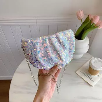 Сумка на плечо из полиэстера с пайетками, разноцветная цепочка, блестящая сумка-цепочка All-match, блестящая сумка через плечо для девочек разноцветный