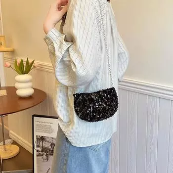 Сумка на плечо из полиэстера с пайетками, на молнии, с цепочкой, модная блестящая сумка через плечо для вечеринки серебряный