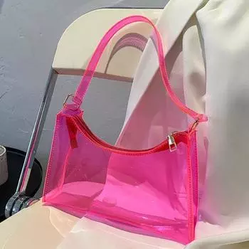 Сумка на плечо Прозрачная Большая вместимость ПВХ Многоцелевая Корейский Стиль Желе Сумка День Рождения кофейный