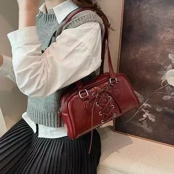 Сумка на плечо ручной работы с бантом для женщин, осень-зима, новая большая вместительная сумка из искусственной кожи, однотонная дорожная сумка