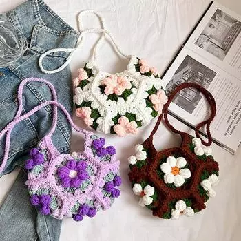 Сумка на плечо ручной работы с цветочным узором для женщин, милая стильная модная сумка в форме полумесяца для путешествий в отпуске 23x5x20cm белый