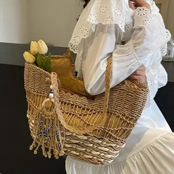 Сумка на плечо с бахромой для женщин, большая вместимость, повседневная, пляжная