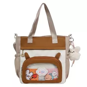 Сумка на плечо с цветными блоками, прочная студенческая сумка-тоут, кампусная сумка через плечо хаки