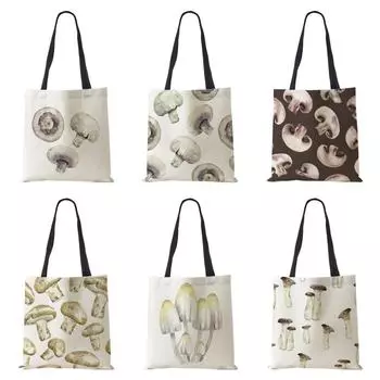 Сумка на плечо с грибами, женская многоразовая сумка-шопер, простая холщовая сумка в стиле Харадзюку, большая вместительная складная сумка для хранения, мода 2022 г.