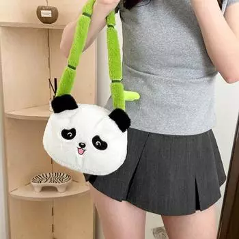 Сумка на плечо с изображением мультяшного животного, милая мягкая кукольная сумочка, забавная плюшевая сумка-панда для работы белый
