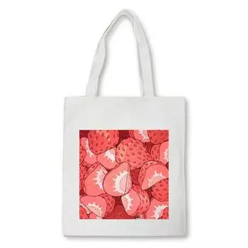 Сумка на плечо с мультяшным клубничным принтом, женская эстетичная сумка-шопер Kawaii, модная женская складная сумка, холщовая сумка 24*26cm