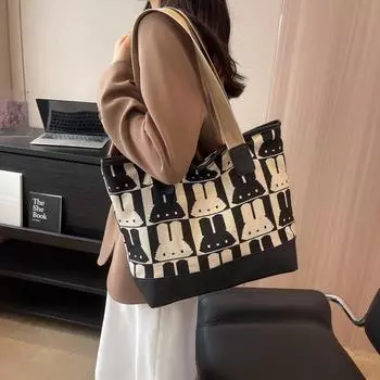 Сумка на плечо с рисунком кролика из мультфильма, женская сумка-тоут чёрный