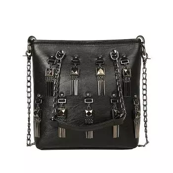 Сумка на плечо с заклепками и кисточками в стиле ретро для женщин, дизайнерская маленькая сумка с цепочкой, брендовая роскошная сумка с металлическим украшением, сумки для покупок чёрный