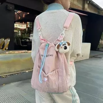 Сумка на плечо с затягивающимся ремнем, многофункциональный легкий водонепроницаемый рюкзак для школьников и студентов розовый