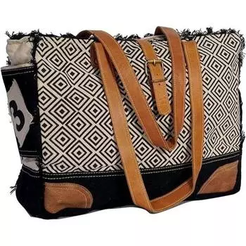 Сумка на плечо SEL de MER из переработанного холста и кожи Сумка через плечо Кожаная сумка 16 x 17 x 1 in