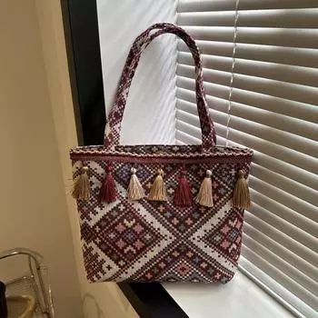 Сумка на плечо в этническом стиле с кисточками, сумка через плечо с вышивкой в китайском стиле, модная холщовая сумка для путешествий