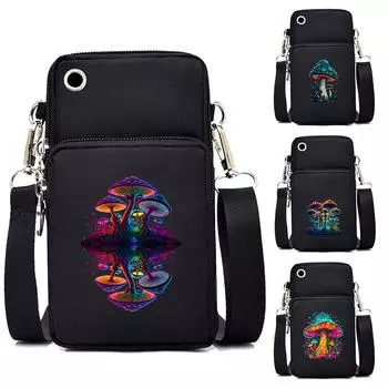 Сумка на плечо в стиле панк-круто, женская и мужская, из серии грибов, мини-сумка для мобильного телефона, в растительном стиле, подростковые кошельки для монет, маленькая сумка через плечо