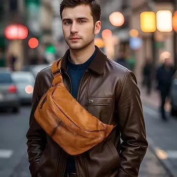 Сумка на пояс из коровьей кожи, большая вместимость, удобная мужская многофункциональная косая крестообразная кожаная нагрудная сумка чёрный