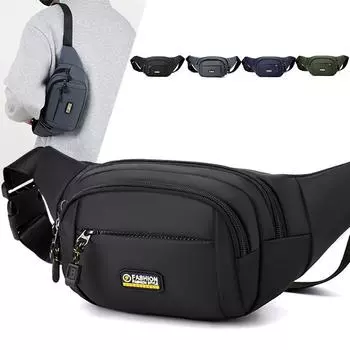 Сумка на пояс мужская многофункциональная нагрудная сумка для спорта на открытом воздухе многослойная водонепроницаемая сумка для мобильного телефона большой емкости через плечо чёрный