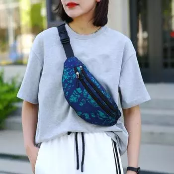 Сумка на пояс с несколькими карманами, с принтом листьев, нейлоновая, водонепроницаемая, повседневная, подарочная, портативная, женская, поясная темно-синий