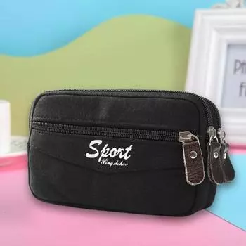 Сумка на пояс с задним ремнем, модная, с буквенным принтом, на молнии, портативная, с несколькими карманами, для занятий спортом на открытом воздухе чёрный