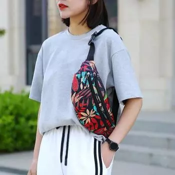 Сумка на пояс Yousheng с несколькими карманами, принтом листьев, нейлоновая водонепроницаемая, повседневная, подарочная, портативная, женская, поясная сумка через плечо, сумка-слинг для использования на открытом воздухе темно-синий