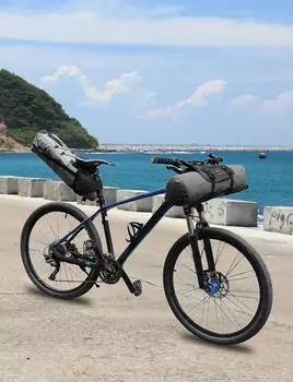 Сумка на руль велосипеда Водонепроницаемая сумка с регулируемой емкостью для передней трубки велосипеда со съемной сумкой для езды на велосипеде чёрный