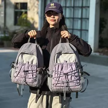 Сумка на шнурке для отдыха на открытом воздухе, мужской контрастный легкий рюкзак, женский дорожный рюкзак, школьный рюкзак для студентов Small чёрный