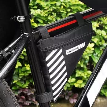 Сумка на треугольной раме для велосипеда с держателем для бутылки, водонепроницаемая сумка на молнии большой емкости, простая установка, велосипедная сумка синий/чёрный