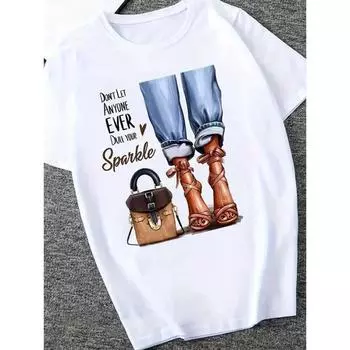 Сумка на высоком каблуке с рисунком повседневная футболка женская с рисунком в виде мультфильма круглый вырез короткий рукав повседневный спортивный топ летняя одежда S