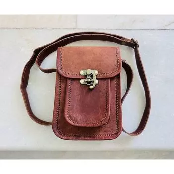 Сумка небольшого размера из натуральной кожи с замком С и полуклапаном 5 x 7 x 2 in коричневый