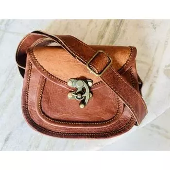 Сумка небольшого размера из натуральной кожи с замком С и полуклапаном 5 x 7 x 2 in коричневый