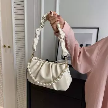 Сумка Niche 2024, весна, новая женская сумка, бисерная сумка-облако, мягкая кожаная плиссированная сумка-цепочка, сумка через плечо, сумка подмышкой белый
