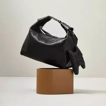 Сумка Niche Design Dumpling Buns, верхний слой из кристальной кожи растительного дубления, ретро и модная сумка через плечо для женщин чёрный