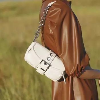 Сумка Niche Design, мини-сумка с круглой цепочкой в стиле ретро, сумка-багет, маленькая сумка через плечо белый