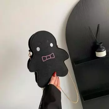 Сумка Niche Design с косой цепочкой 2024 года, новая женская сумка, простая модная сумка на плечо, симпатичная мультяшная сумка особой формы чёрный