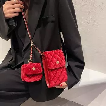 Сумка Niche Design женская 2024 осень и зима новая бархатная сумка для мобильного телефона помада модная цепочка сумка-мессенджер через плечо чёрный