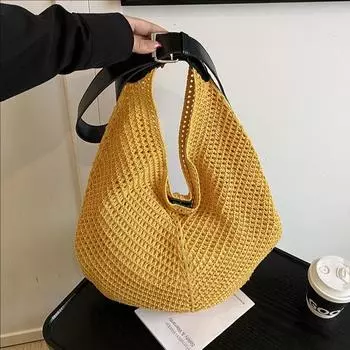 Сумка Niche Hollow Splicing Woven Bag Casual Seaside Vacation Beach Shoulder Bag через подмышку красный