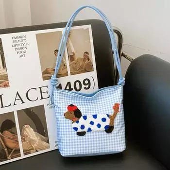 Сумка Niche plaid wax dog bag женская 2024 новая универсальная сумка-мессенджер через плечо сумка подмышкой сумка-ведро