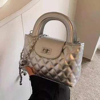 Сумка Niche Silver с вышитыми нитками в ромбовидную клетку, женская модная сумка через плечо с цепочкой, летняя маленькая сумочка