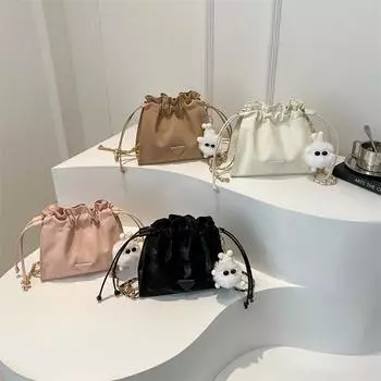 Сумка Niche Textured Bag Spring Shoulder Bag New Small Bag Fashioned Drawstring Bucket Bag Casual Crossbody Bag Without pendant