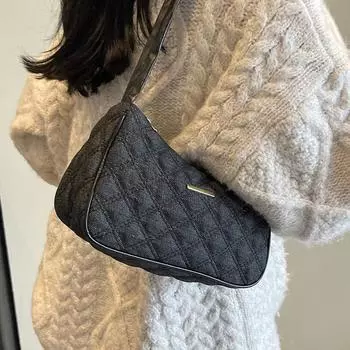 Сумка Niche Underarm, женская модная холщовая переносная сумка для пельменей, высококачественная универсальная повседневная сумка через плечо с бриллиантами светло-синий