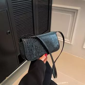 Сумка Niche женская 2024 года, новая модная корейская версия с каменным узором, модная универсальная портативная сумка-багет подмышкой, маленькая квадратная сумка чёрный