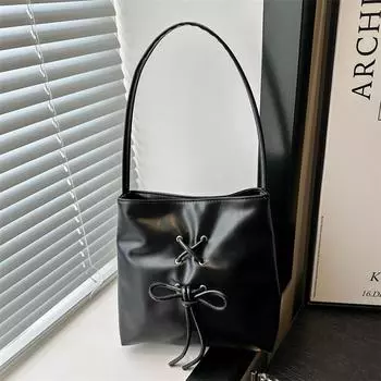 Сумка Niche женская 2024 новая простая модная сумка с бантом через плечо сумка-ведро чёрный