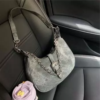 Сумка Niche женская 2024 новая высококачественная сумка в форме полумесяца ретро сумка через плечо холщовая сумка через подмышку цепочка сумка серый