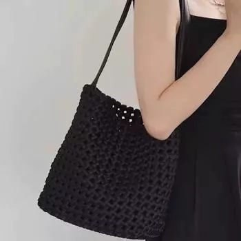 Сумка нишевого дизайна, ретро-сумка с вырезами и плетением, сумка-ведро большой вместимости, сумка для работы, сумка для мамы и ребенка, наплечная сумка, сумка под мышкой Black color small size