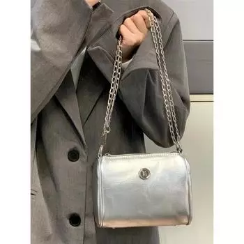 Сумка нишевый дизайн полный показ лесная сумка Бостон подушка сумка масляно-воск кожаные сумки цепочка через плечо сумка серебряный