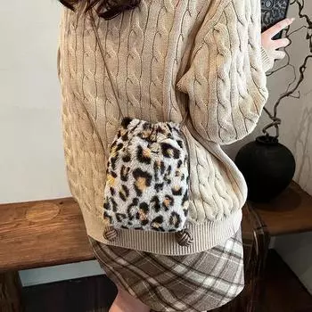 Сумка новая 2024 года, симпатичная плюшевая сумка на шнурке, женская, универсальная, в иностранном стиле, сумка-мессенджер для мобильного телефона 13*5*17