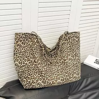 Сумка Новинка 2024 года, сумка через плечо с леопардовым принтом, сумка для покупок в стиле корейского стиля, большая вместимость, женская сумка-тоут Tide цветной печати леопарда
