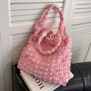 Сумка-облако для девочек Heart Folds Puff, женская, студенческая, через плечо, подмышечная сумка, большая вместимость, простая сумка розовый